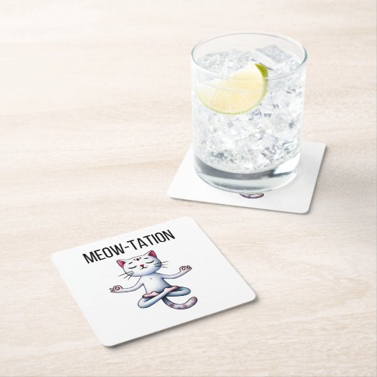 猫おもしろい瞑想 スクエアペーパーコースター (インサイチュ)