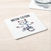 猫おもしろい瞑想 スクエアペーパーコースター (アングル)