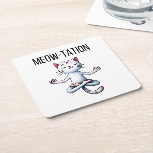 猫おもしろい瞑想 スクエアペーパーコースター (アングル)