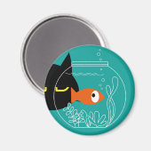 猫おもしろい磁石 – フィッシュ！ラウンド冷蔵庫デコール マグネット (正面/裏面)