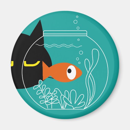 猫おもしろい磁石 – フィッシュ！ラウンド冷蔵庫デコール マグネット (正面)