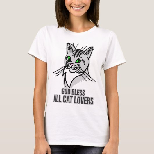 猫おもしろい神が全猫好きを祝福 Tシャツ (正面)