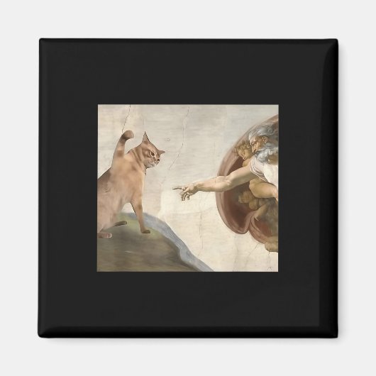 猫おもしろい神の創造アダムミームイエス マグネット (正面)