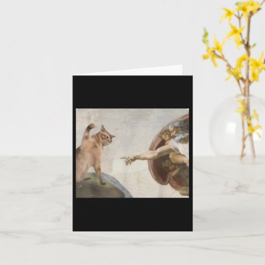 猫おもしろい神様アダムミームミケランジェロJ カード (黄色い花)