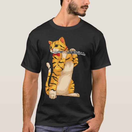 猫おもしろい笛遊の動物クールミュージシャン笛 Tシャツ (正面)