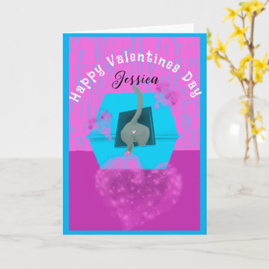 猫おもしろい箱からのバレンタイン カード (黄色い花)