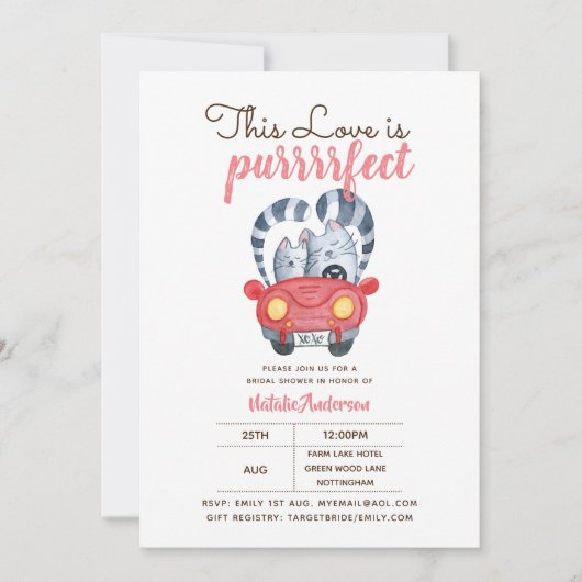 猫おもしろい花嫁シャワー招待目的の愛 招待状 (正面)