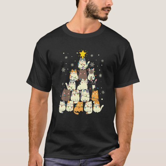 猫おもしろい製クリスマスツリー Tシャツ (正面)