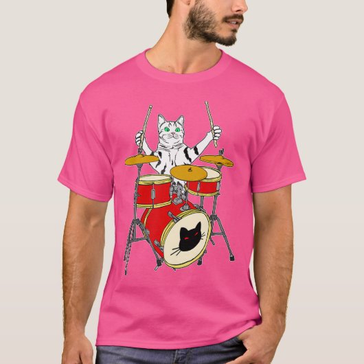 猫おもしろい製遊ドラム用キット Tシャツ (正面)