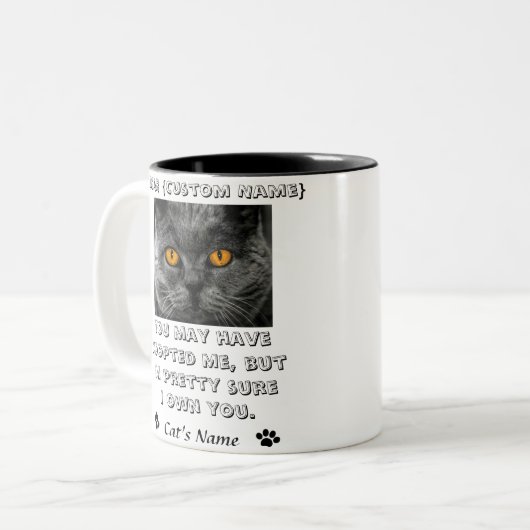 猫おもしろい親愛の写真パーソナライズされたと名前 ツートーンマグカップ (正面左)