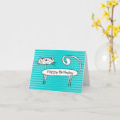 猫おもしろい誕生日カードティール（緑がかった色） カード (黄色い花)