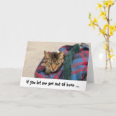 猫おもしろい誕生日カード カード (黄色い花)