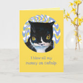 猫おもしろい誕生日カード カード (黄色い花)