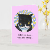 猫おもしろい誕生日カード カード (黄色い花)