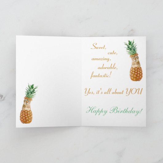猫おもしろい誕生日カード – パイナップルのかわいい猫 カード (内部)