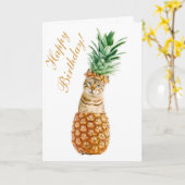 猫おもしろい誕生日カード – パイナップルのかわいい猫 カード (黄色い花)