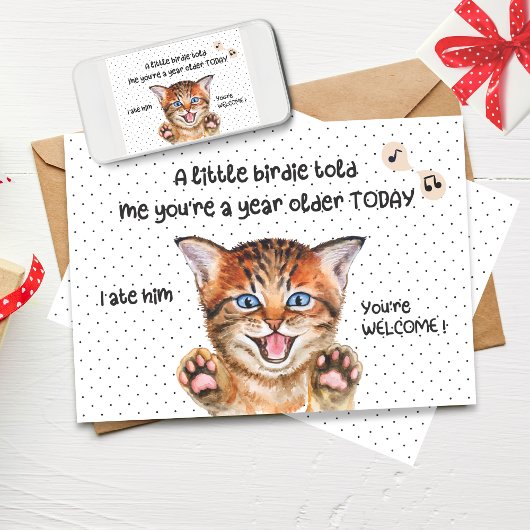 猫おもしろい誕生日カード | 小さな鳥が私に言った カード