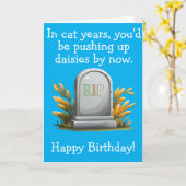 猫おもしろい誕生日ギフトダークユーモアRIPテーマ カード (黄色い花)