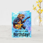 猫おもしろい誕生日ロック折り畳みグリーティングカード カード (黄色い花)