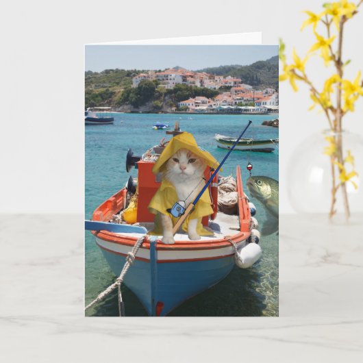 猫おもしろい誕生日 カード (黄色い花)