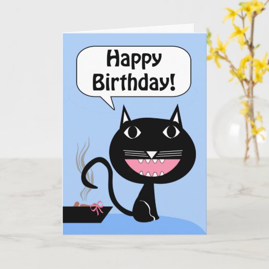 猫おもしろい誕生日、トイレでのプレゼント カード (黄色い花)