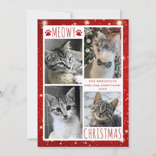 猫おもしろい赤MEOWYクリスマス4枚の写真 シーズンカード (正面)