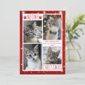 猫おもしろい赤MEOWYクリスマス4枚の写真 シーズンカード (スタンド正面)