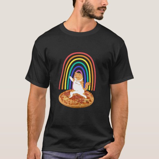 猫おもしろい踊りオンピザレインボー Tシャツ (正面)