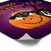 猫おもしろい遊アットハロウィーンとカボチャ ポスター (角)