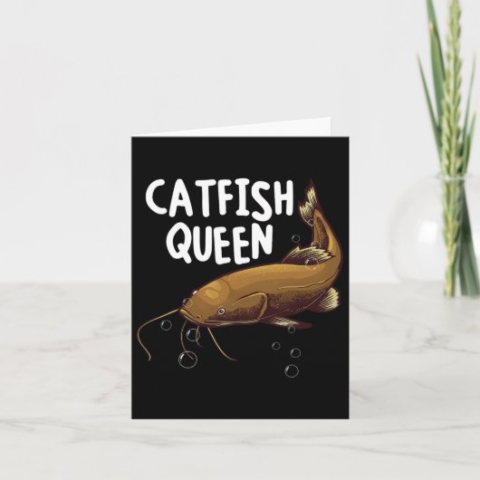 猫おもしろい釣りアート女性ママ魚クイーンフィッシュ カード (正面)