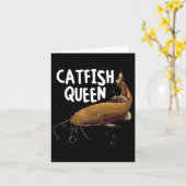 猫おもしろい釣りアート女性ママ魚クイーンフィッシュ カード (黄色い花)