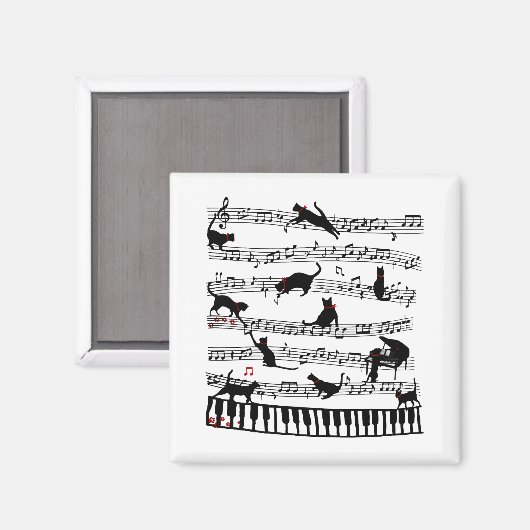 猫おもしろい音符、ピアノ演奏者への贈り物、音楽 マグネット (正面/裏面)