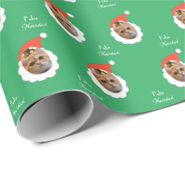 猫おもしろい顔メリークリスマススペインの写真 ラッピングペーパー