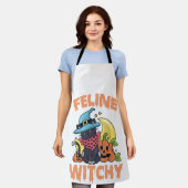 猫おもしろい魔女不気味ハロウィーン猫 エプロン (着用した状態)