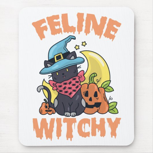猫おもしろい魔女不気味ハロウィーン猫 マウスパッド (正面)