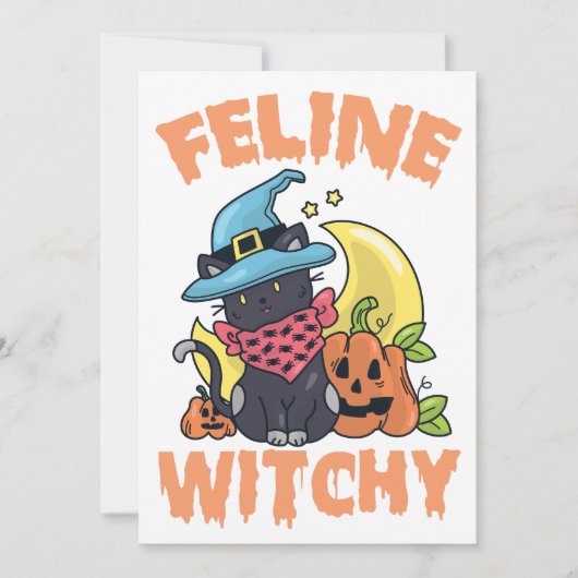 猫おもしろい魔女不気味ハロウィーン猫 招待状 (正面)