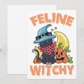 猫おもしろい魔女不気味ハロウィーン猫 招待状 (正面/裏面)