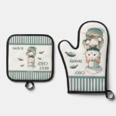 猫おもしろい魚シーフードシェフ 鍋つかみ&鍋敷きセット (正面)