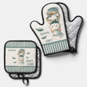 猫おもしろい魚シーフードシェフ 鍋つかみ&鍋敷きセット (正面/裏面)