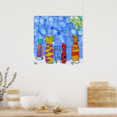 猫おもしろい魚釣りポスター ポスター (キッチン)