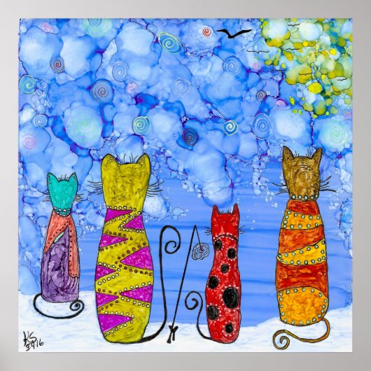 猫おもしろい魚釣りポスター ポスター (正面)