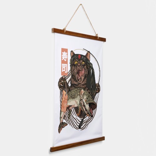 猫おもしろい魚釣り日本の 吊り下げ型タペストリー (傾斜あり)