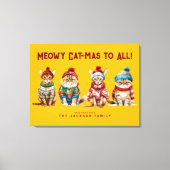猫おもしろい黄色メリーのクリスマス挨拶 キャンバスプリント (正面)