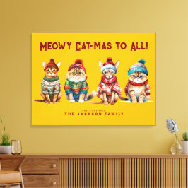 猫おもしろい黄色メリーのクリスマス挨拶 キャンバスプリント