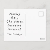 猫おもしろい3匹カスタム写真醜いクリスマスセーター ポストカード (裏面)