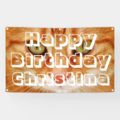 「猫おもしろい」オレンジキャットハッピーバースデーバナー 横断幕 (横)