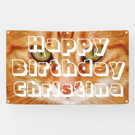 「猫おもしろい」オレンジキャットハッピーバースデーバナー 横断幕 (横)