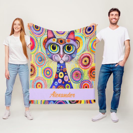 猫おもしろい パステル芸術的カラー猫 フリースブランケット (インサイチュ)