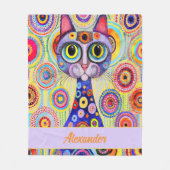 猫おもしろい パステル芸術的カラー猫 フリースブランケット (正面)