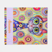 猫おもしろい パステル芸術的カラー猫 フリースブランケット (正面(横))